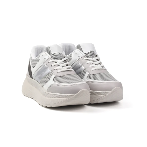 Kadın Buz Gri Simli Sneaker Hafif Ortopedik Günlük Spor Ayakkabı - 6