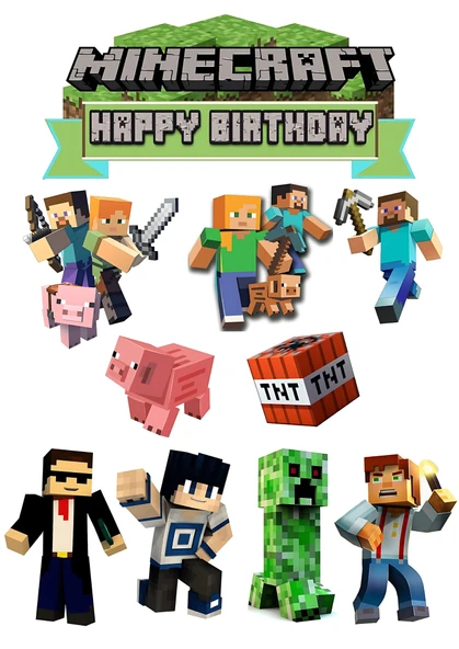 Yenilebilir Şekerli Kağıt Baskısı Cupcake ve Pasta Resim Baskı Minecraft Temalı 10 ürün görseli