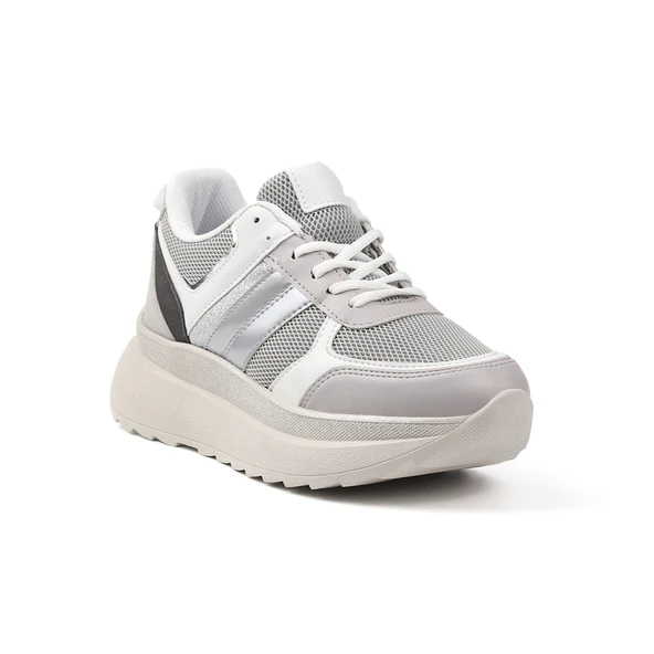 Kadın Buz Gri Simli Sneaker Hafif Ortopedik Günlük Spor Ayakkabı - 2