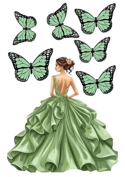 Yenilebilir Şekerli Kağıt Baskısı Cupcake ve Pasta Resim Baskı Kelebek ve Kız Temalı 18 ürün görseli 1