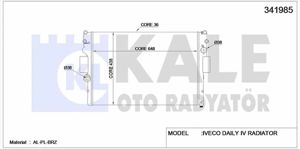 İveco Ticarı Motor Su Radyator İveco Daıly III / IV 35c12v / P 35s12 V 35s12v / P 06> (brazıng) (mt) (650×439×36) - Kale 341985 ürün görseli
