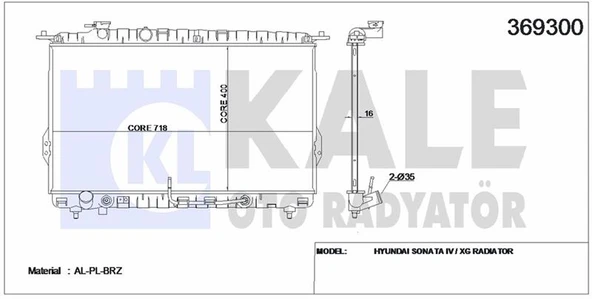Hyundaı Motor Su Radyatoru Hyundaı Sonata 2.0 1999> Otomatık Vites (400x718x16) - Kale 369300 - Resim 1