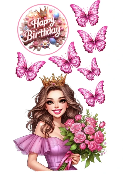 Yenilebilir Şekerli Kağıt Baskısı Cupcake ve Pasta Resim Baskı Kelebek ve Kız Temalı 68 ürün görseli