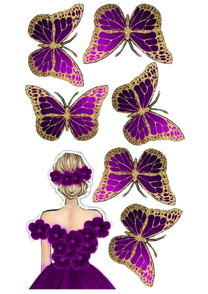 Yenilebilir Şekerli Kağıt Baskısı Cupcake ve Pasta Resim Baskı Kelebek ve Kız Temalı 20 ürün görseli