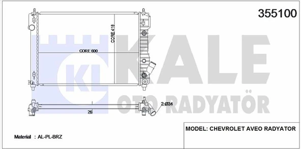 Chevrolet Motor Su Radyatoru (otomatık) Aveo Kalos T255 1,4 16v - Kale 355100 - Resim 1