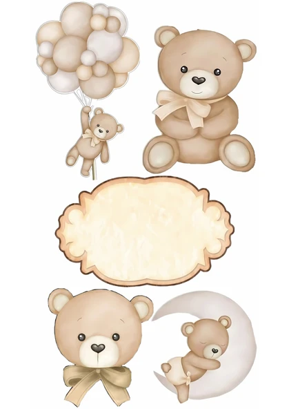 Yenilebilir Şekerli Kağıt Baskısı Cupcake ve Pasta Resim Baskı Ayıcık Temalı 35 ürün görseli