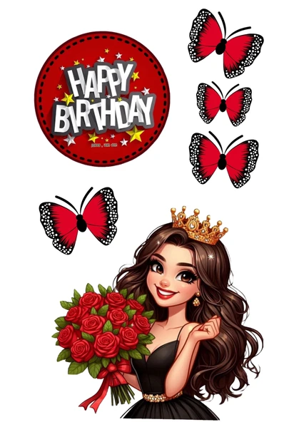 Yenilebilir Şekerli Kağıt Baskısı Cupcake ve Pasta Resim Baskı Kelebek ve Kız Temalı 69 ürün görseli