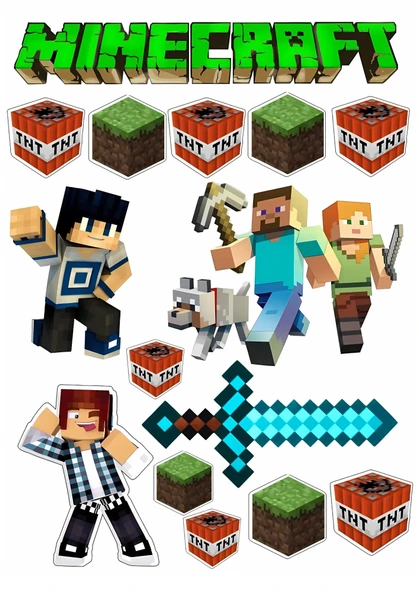 Yenilebilir Şekerli Kağıt Baskısı Cupcake ve Pasta Resim Baskı Minecraft Temalı 27 ürün görseli