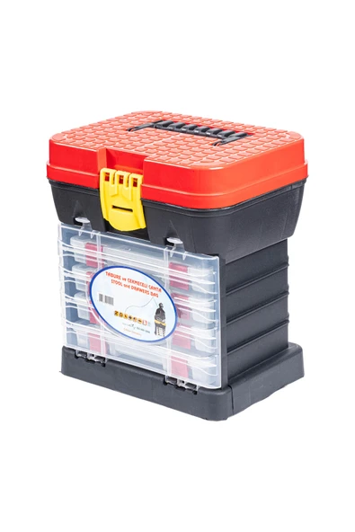 Tabureli Balıkçı Takım Çantası - 4 Çekmeceli - Kırmızı - Resim 2