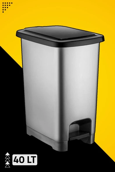 40 Lt Slim Pedallı Plastik Çöp Kovası Siyah Kapaklı ürün görseli 1