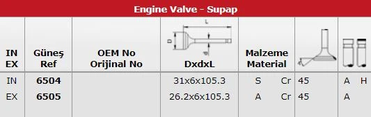 Kia Subap Takımı Sephia 1,5 16v (in 8 / Ex 8) - Gunes 6504-6505 ürün görseli 1