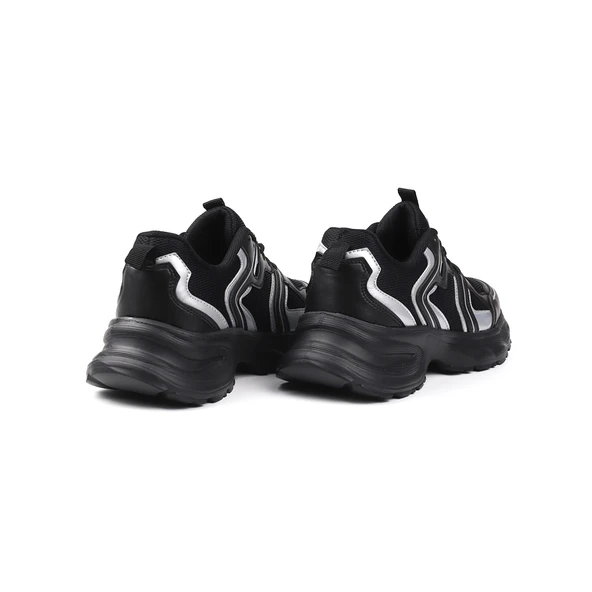 Kadın Siyah Fileli Sneaker Günlük Ortopedik Spor Ayakkabı - Resim 4