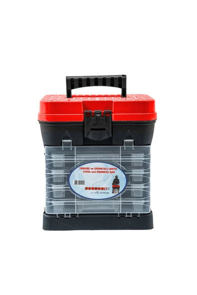 Tabureli Balıkçı Takım Çantası - 4 Çekmeceli - Kırmızı ürün görseli 1