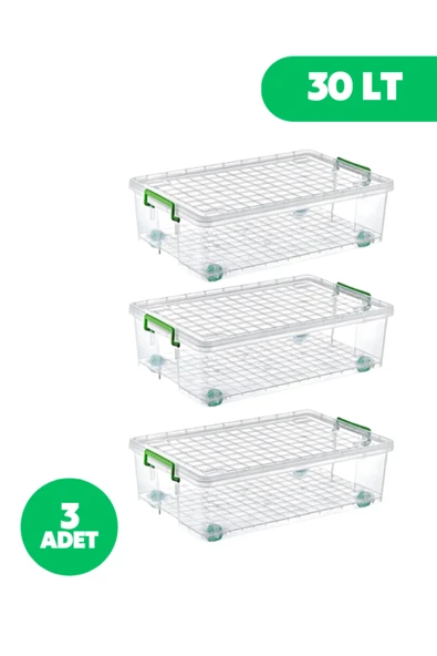 Tekerlekli Kilitli Saklama Kutusu 30 Litre 3 Adet Tekerlekli Saklama Kabı ürün görseli 1