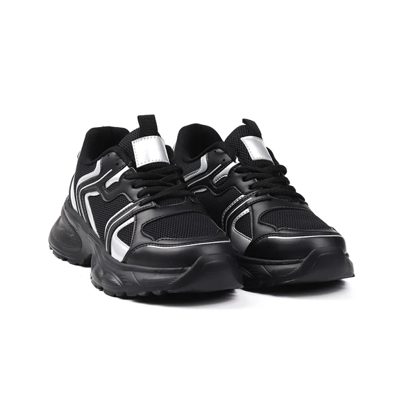 Kadın Siyah Fileli Sneaker Günlük Ortopedik Spor Ayakkabı - Resim 6