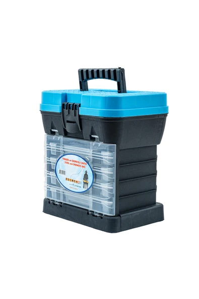 Tabureli Balıkçı Takım Çantası - 4 Çekmeceli - Mavi - Resim 2