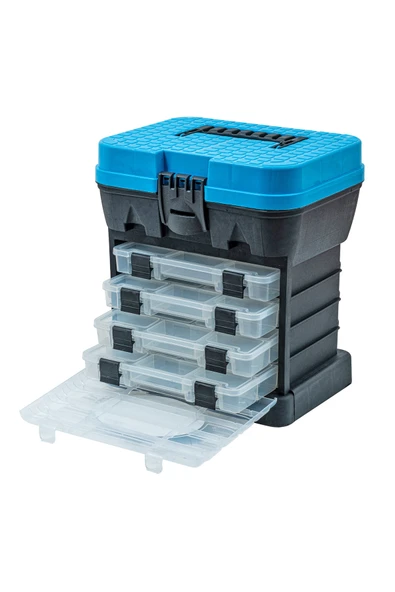 Tabureli Balıkçı Takım Çantası - 4 Çekmeceli - Mavi - Resim 3