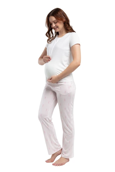 Arnetta Kadın Beyaz Lohusa Kısa Kol Pijama Takım 3250 - Resim 2