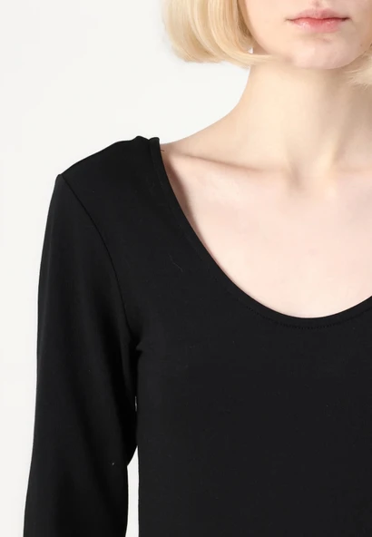 Only 15361325 Genis Yaka Leopar Desenli Kadin Body - Siyah - 6
