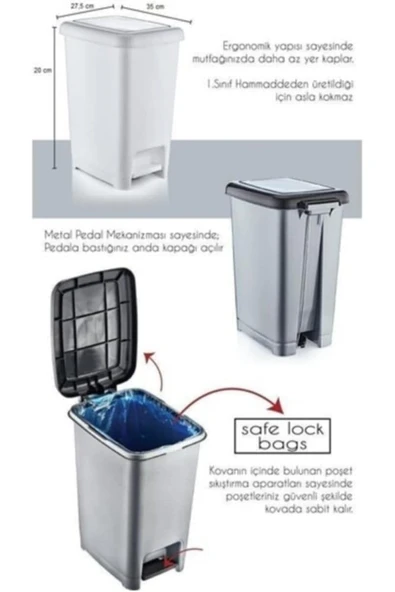 Pedallı Slim Çöp Kovası 60 L - Resim 2
