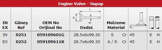 Vag Subap Takımı (in 12 / Ex 12) A4 A6 A8 3,0tdi V6 24v (bmk Bkn Bng) - Gunes 0251-0252 ürün görseli 1