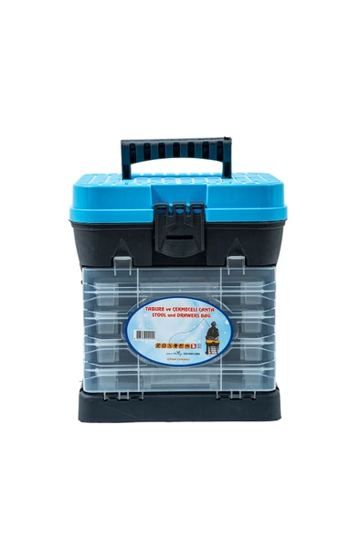 Tabureli Balıkçı Takım Çantası - 4 Çekmeceli - Mavi ürün görseli 1