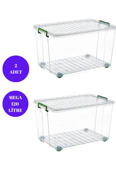 Depolama Saklama Kutusu Düzenleyici Tekerlekli Kilitli Saklama Kabı 2 Adet 120 LT ürün görseli 1