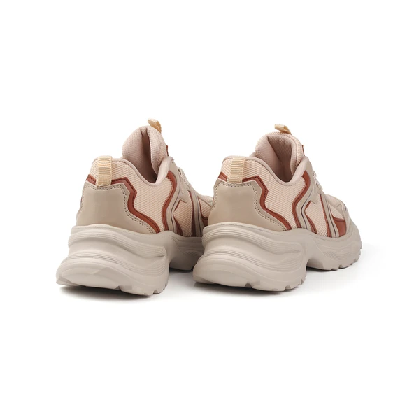 Kadın Bej Kahve Fileli Sneaker Günlük Ortopedik Spor Ayakkabı - Resim 4