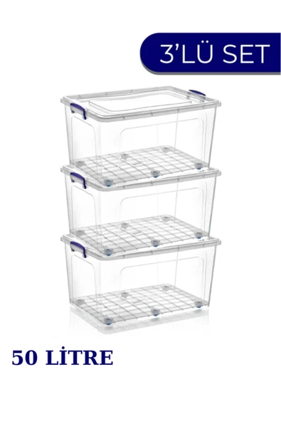 Tekerlekli Kilitli Saklama Kutusu 50 Litre 3 Adet Tekerlekli Saklama Kabı ürün görseli 1
