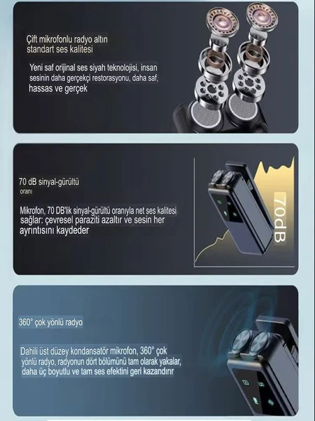 Universal 600mAh Kablosuz Çiftli Yaka Mikrofonu Type-C & Lightning Alıcılı iPhone Android Uyumlu - 6