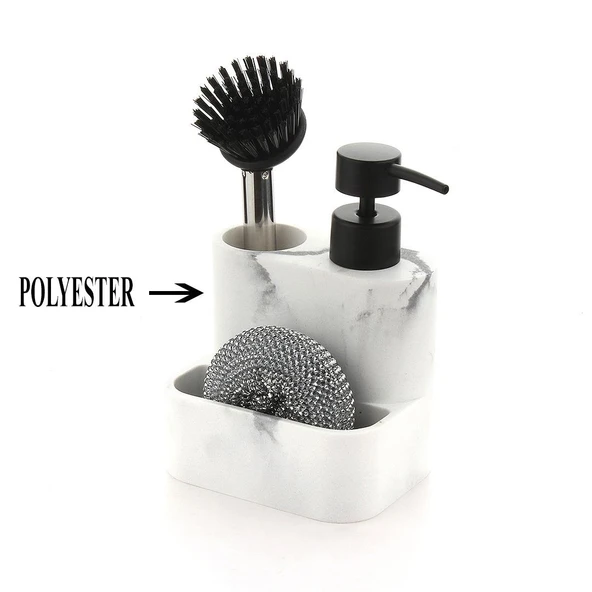 Polyester Sıvı Sabunluk, Süngerlik ve Lavabo Fırçası – Dekoratif & Dayanıklı - Resim 3