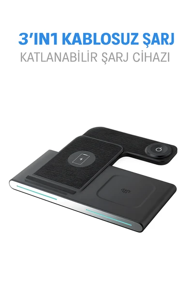 Kablosuz Hızlı Şarj Standı  3ü 1 Arada Katlanabilir Tasarım Telefon Saat Kulaklık İçin - 6