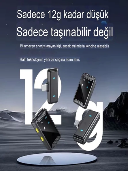 Universal 600mAh Kablosuz Çiftli Yaka Mikrofonu Type-C & Lightning Alıcılı iPhone Android Uyumlu - 3