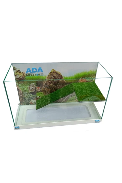 Ada Akvaryum Su Kaplumbağası Akvaryumu Bahçeli Rampalı Dinlenme  50x30x25 Cm  Arka Plan Hediyeli - 3