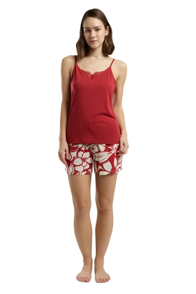 Arnetta Kadın Kırmızı Askılı Şortlu Pijama Takım 3264 ürün görseli 1