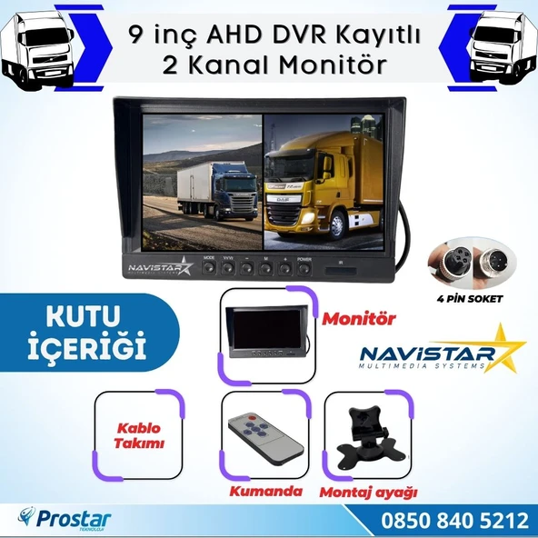 Kayıtlı 9 inç ikiye Bölen 2 Kanal Split AHD 1080P/720P destekli 4 Pin 256 GB SD Destekli Monitör - 4