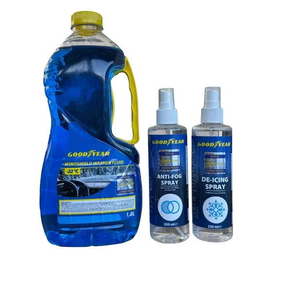 “Goodyear Araç Bakım Seti (Cam Suyu 1.8L + Buğu Önleyici + Buz Çözücü)” ürün görseli 1