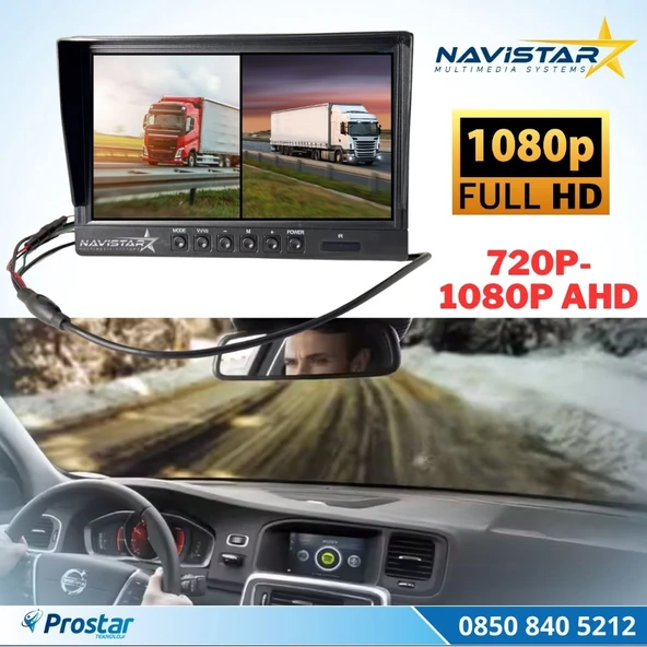 Kayıtlı 9 inç ikiye Bölen 2 Kanal Split AHD 1080P/720P destekli 4 Pin 256 GB SD Destekli Monitör - 3