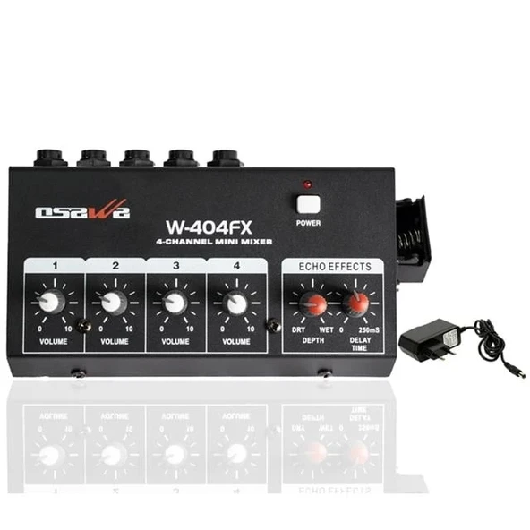 Osawa Mikrofon Giriş-1 Line Çıkış Eko’lu 4 Kanal 20 dB Adaptörlü Mini Mikrofon Çoğaltıcı W-404FX