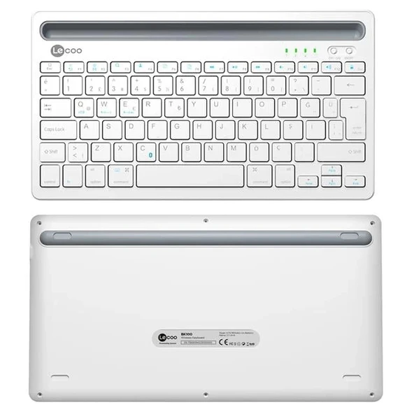 Lenovo Lecoo BK100 Bluetooth V3.0 Çoklu Cihaz Uyumlu Şarj Edilebilir Kablosuz Beyaz Türkçe Q Klavye - 4
