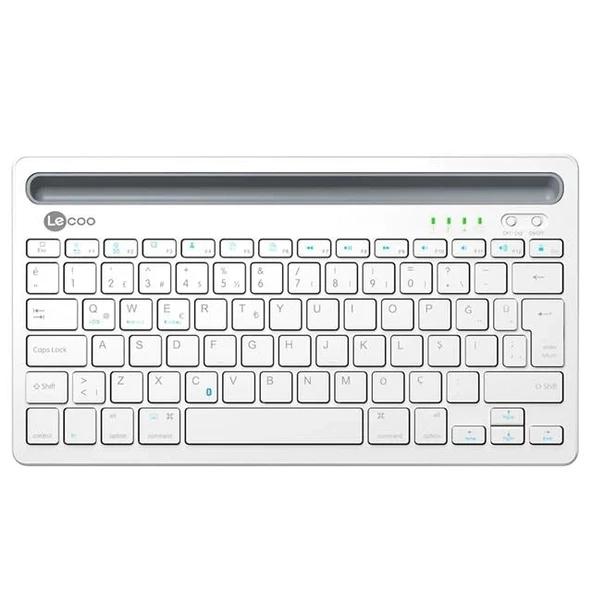 Lenovo Lecoo BK100 Bluetooth V3.0 Çoklu Cihaz Uyumlu Şarj Edilebilir Kablosuz Beyaz Türkçe Q Klavye - 2