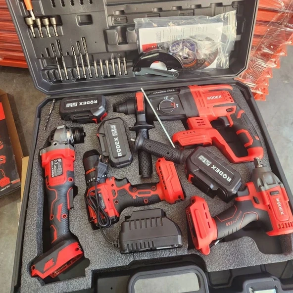 Rodex 20V Akülü 4’lü Şarjlı Matkap Seti Darbeli Matkap, Vidalama, Somun Sıkma ve Taşlama Makinesi - Resim 7