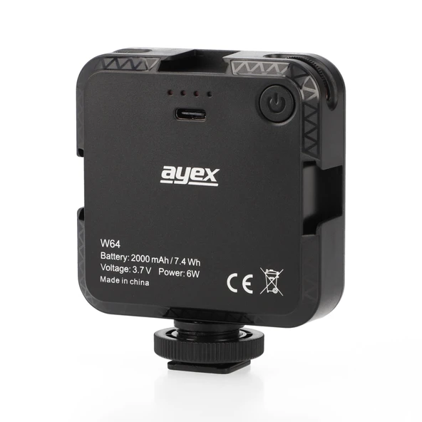 ayex W64 Bicolor LED Video Işığı Ayarlanabilir Parlaklık & Renk Sıcaklığı, USB-C, 2000mAh Batarya - 8