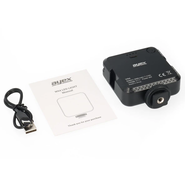 ayex W64 Bicolor LED Video Işığı Ayarlanabilir Parlaklık & Renk Sıcaklığı, USB-C, 2000mAh Batarya - 9
