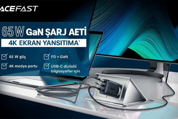 65W PD Hızlı Şarj Adaptörü USB-C 60W + USB-A 5W 4K 60Hz Ekran Yansıtma Destekli - 4