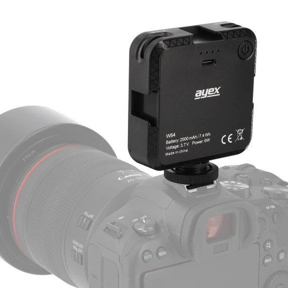 ayex W64 Bicolor LED Video Işığı Ayarlanabilir Parlaklık & Renk Sıcaklığı, USB-C, 2000mAh Batarya - 3
