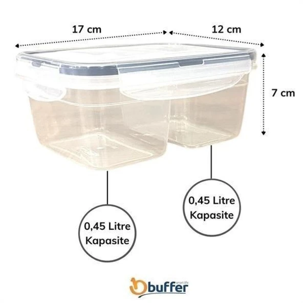 BUFFER® 2 Bölmeli 0,45+0,45 Litre Kilitli Kapaklı Erzak Saklama Kabı LC-524 - 3