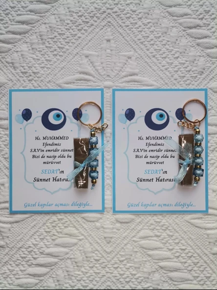 64 Adet Kişiye Özel Hz MUHAMMED S.A.V'in Emridir Yazılı Sünnet Hatırası Anahtarlık & Kına Hediyelik - Resim 2