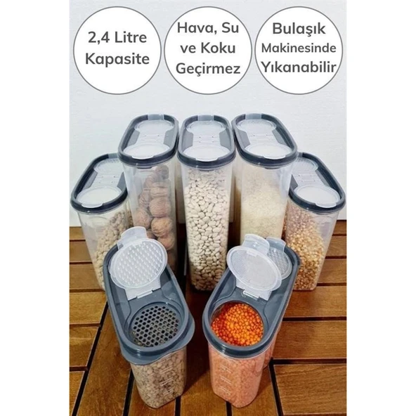BUFFER® 2 Kapaklı Ölçekli Erzak Kuru Gıda Saklama Kutusu Kabı 2,4 Litre-SA940 - 7