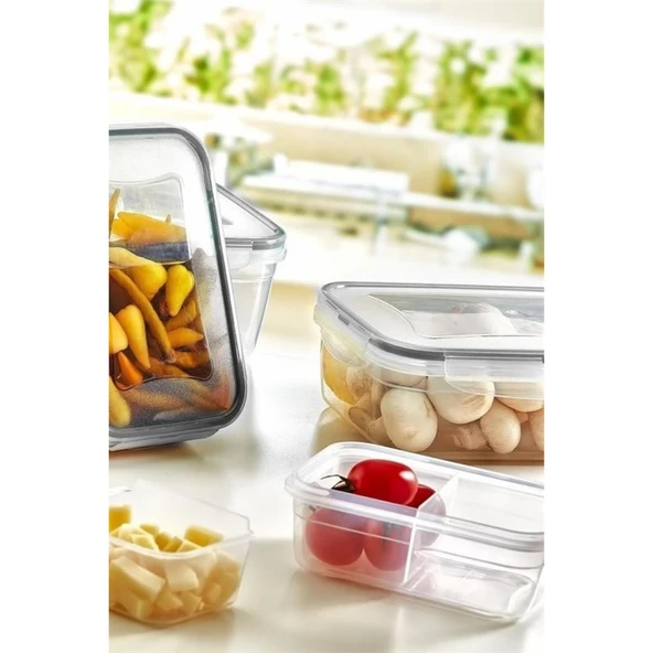BUFFER® 2 Bölmeli Sızdırmaz Contalı Kilitli Kapaklı 1 Litre Erzak Saklama Kabı -LC505 - 7